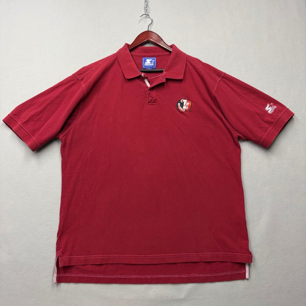 Starter Polo Shirt Mens XL Red Florida State Seminoles Vintage 90s Embroidered